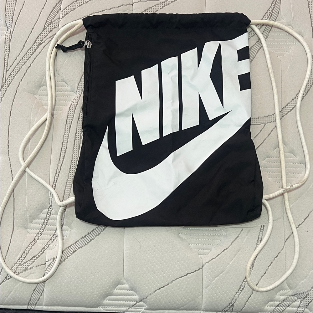 Nike Black and White Drawstring Backpack